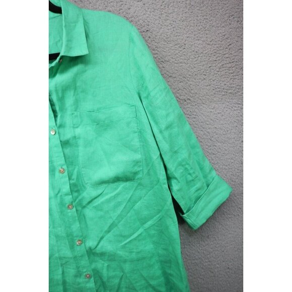 J. Jill Love Linen 3/4 Sleeve Button-Up Tunic-Green-100% Linen-Pockets-Small - Picture 4 of 10